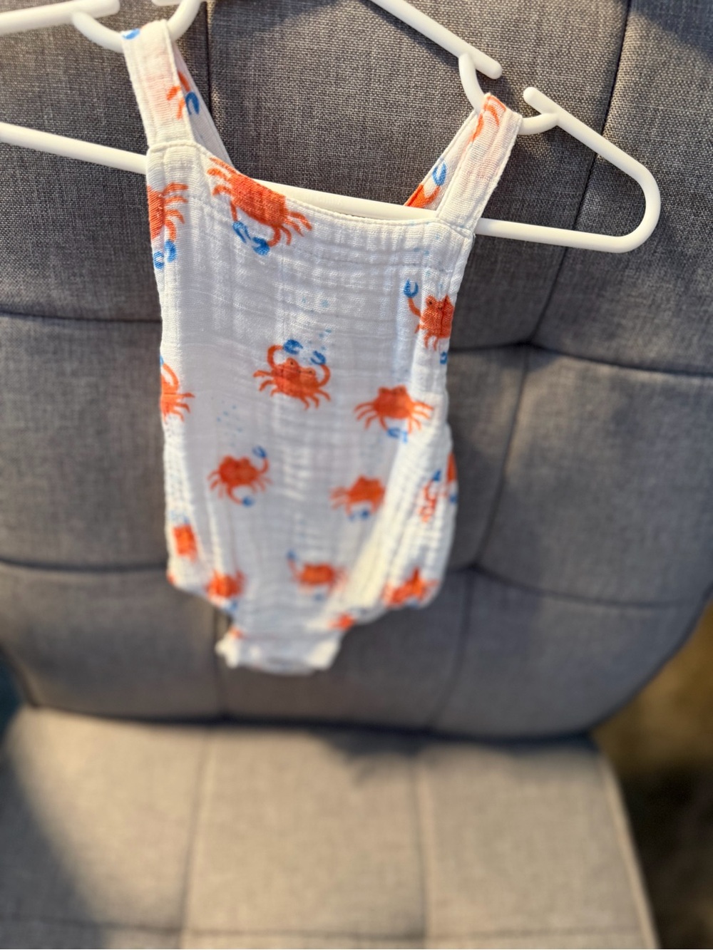 Angel Dear White One-Piece Muslin with Orange and Blue Crab Print